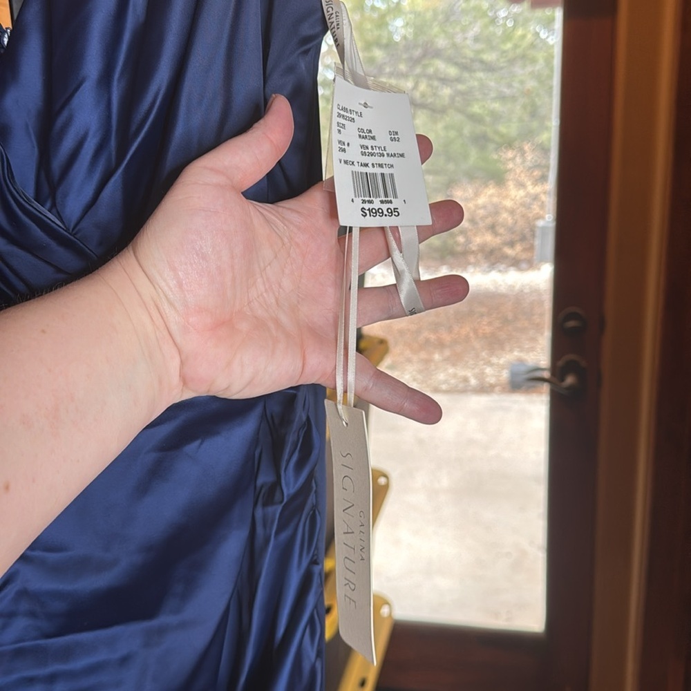 NWT Galina Signature Odette Navy Satin Gown Size 16 Formal Prom Maxi Dress - Picture 6 of 10